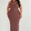 Plus Robe Mi-longue Moulante Chocolat Froncée -Jolie Vêtue Soldes Magasin fd46d950f1300155e45fa99efa176ac06015438f cnd5073 1