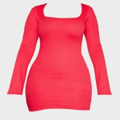 Shape Robe Moulante Rouge Texturée à Col Carré Et Manches Longues -Jolie Vêtue Soldes Magasin fd9335a67f673b4320c1d801e5ab5698d8be6f7e cnd0578 5
