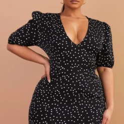 Plus Robe Rétro Noire Imprimé Pois à Manches Bouffantes Et Col Bardot -Jolie Vêtue Soldes Magasin fdbc5c75df8eca9bedadbeb8eae07cab5b04d02e cmw2873 4