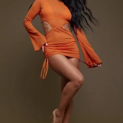 Mini Robe De Plage Rouille Découpée à Manches Cloches -Jolie Vêtue Soldes Magasin fde5be764f62299ec4f0903fb3e63644fa8ac8f1 cnc8171 3