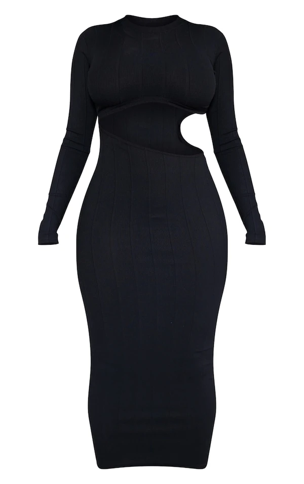 Shape Robe Longue Noire En Bandage Côtelé à Manches Longues Et Découpe 7 Shape Robe Longue Noire En Bandage Côtelé à Manches Longues Et Découpe – Image 5