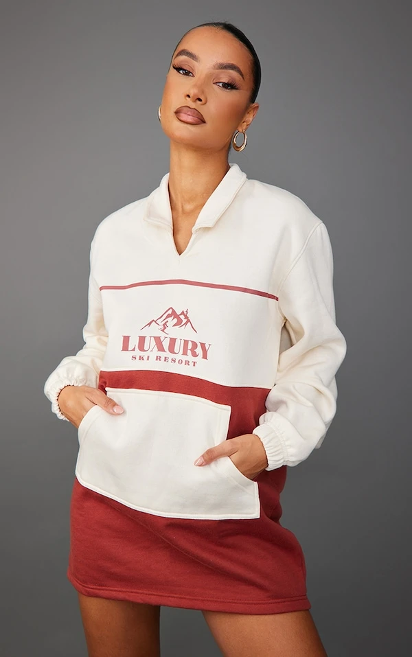 Robe Pull Crème à Doublure En Polaire Avec Col Et Parties Contrastantes 3 Robe Pull Crème à Doublure En Polaire Avec Col Et Parties Contrastantes