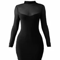 Petite Robe Très Moulante Noire à Parties Contrastantes En Mesh Et Manches Longues -Jolie Vêtue Soldes Magasin fe69916c6af6c96cef23861a9f2b4bf59b38473b cnc4861 5