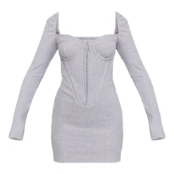 Robe Moulante Côtelée Texturée Gris Chiné à Manches Longues Et Corset -Jolie Vêtue Soldes Magasin fe79bccc3e6871de4a58092dc5aa9c5dec663711 cnc7718 5