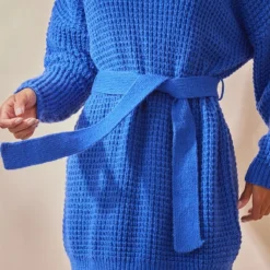 Robe Pull En Maille Tricot Gaufrée Bleu Vif -Jolie Vêtue Soldes Magasin fe8f91753532fdf02c95e19516bec613271d0b28 cnd2081 4