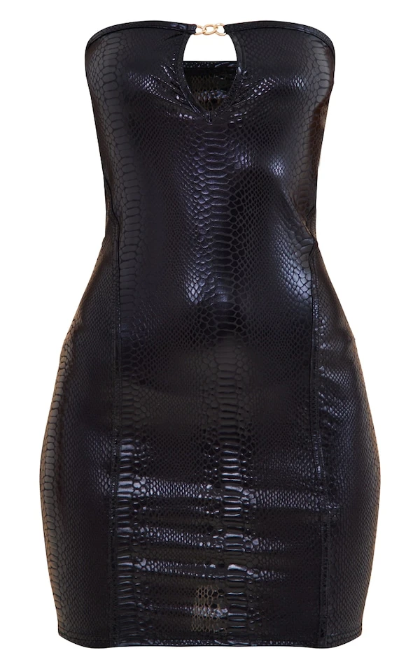 Robe Bustier Moulante Effet Croco Brillant Noire à Détail Ourlet 7 Robe Bustier Moulante Effet Croco Brillant Noire à Détail Ourlet – Image 5