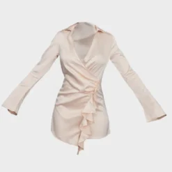 Robe Cache-coeur Style Chemise Satinée Crème à Volants -Jolie Vêtue Soldes Magasin feadbf5a1cea9894dba8f22c02056c5f67ae101f cnc7816 5