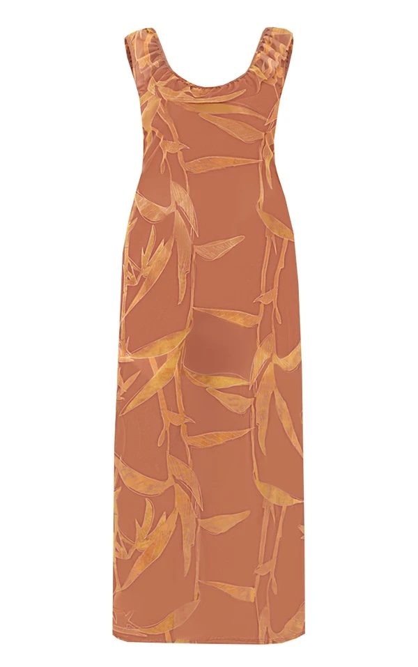 Plus Robe Longue En Mesh Marron Imprimé à Détail Volants 7 Plus Robe Longue En Mesh Marron Imprimé à Détail Volants – Image 5