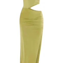 Robe Longue Moulante Vert Olive Découpée Sur Les Côtés à Bretelles Et Col Bénitier -Jolie Vêtue Soldes Magasin fec9f3159f7a761f7c3fd4f347e39b8c60c2df2b cne1453 5