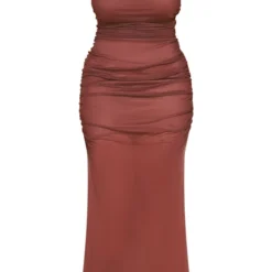 Plus Robe Longue En Mesh Très Froncé Chocolat à Col Molntant -Jolie Vêtue Soldes Magasin feca3782ca06a99c2410506c60be24d5668b8848 cnc5657 5