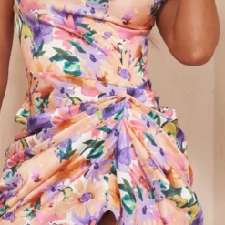 Robe Mi-longue Satinée Fleurie Multicolore à épaules Dénudées Et Jupe Drapée -Jolie Vêtue Soldes Magasin ff073098fe517f55c30df46f88688bb1890328f6 cmy4130 5