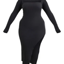 Shape Robe Mi-longue Côtelée Brossée Noire Fendue à Col Carré -Jolie Vêtue Soldes Magasin ff142544797ed48a76aac692cd19a70c99fca4dc cnc4642 5