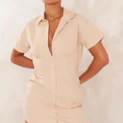 Robe Chemise Effet Lin Gris Pierre à Manches Courtes Et Taille Cintrée -Jolie Vêtue Soldes Magasin ff6f90b5caff64fe3af161a4a1a449b23b4d1cfe cne2854 3