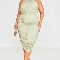 Plus Robe Froncée Mi-longue Vert Sauge à Broderie Anglaise -Jolie Vêtue Soldes Magasin ffe6d39c0548557a9729b445019cf4693bc1394c cnd5029 1